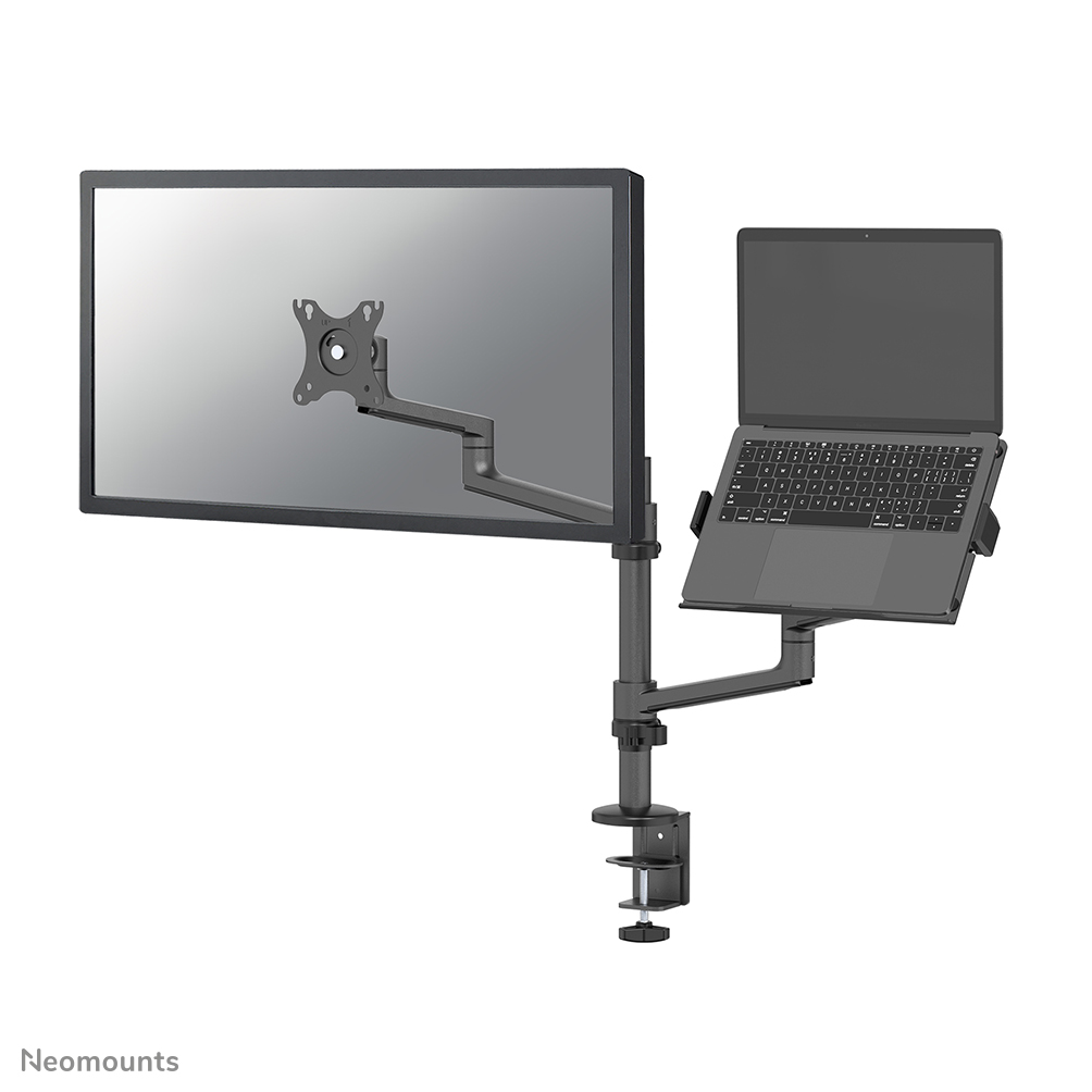 Neomounts NEXT Lite DS20-425BL2 Braccio per monitor 1 schermo con supporto per laptop - 17-27" - 0-8 kg - modello T-Rex salvaspazio - imballaggio 100% privo di plastica - universale - nero