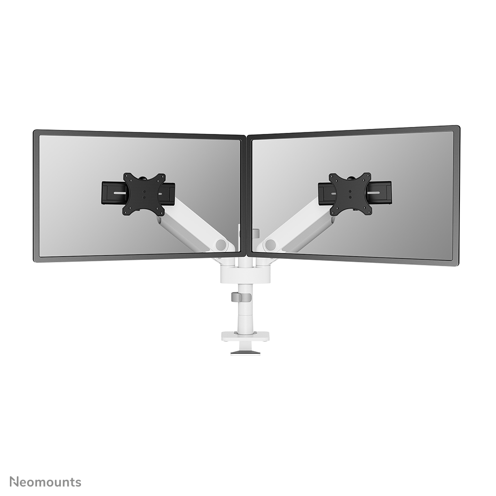 Neomounts NEXT One SL DS65S-950WH2 Braccio per monitor 2 schermi - 24-34" - 1-11 kg/schermo (curvo 9 kg/schermo) - molla a gas - 180°-stop - Topfix - modello Easy Install - modello scorrevole multiregolabile - imballaggio 100% privo di plastica - bianco