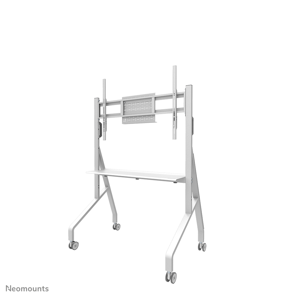 Neomounts MOVE Go FL50-525WH1 Carello TV - 55-86" - max 76 kg - manuale alt. 106-136 cm - VESA 100x100-900x600 - incl. ripiano per hardware - bloccabile (escl. serratura) - certificato TÜV - modello Rapid Install - Kit videobar opzionalmente disponibile - bianco