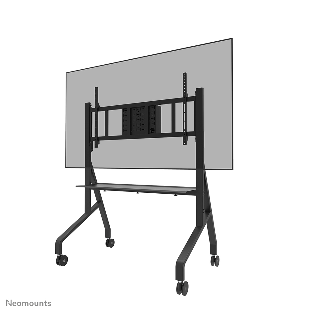 Neomounts MOVE Go XL FL50-575BL1 Carello TV - 65-110" - max 125 kg - manuale alt. 129-139 cm - VESA 100x100-1100x600 - incl. ripiano per hardware - bloccabile (escl. serratura) - certificato TÜV - modello Rapid Install incl. dima di fissaggio - Kit videobar opzionalmente disponibile - nero