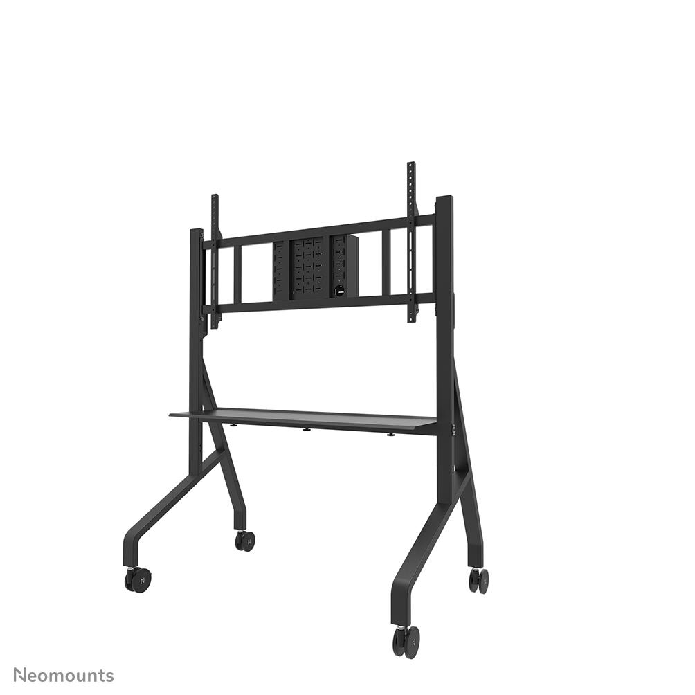 Neomounts MOVE Go XL FL50-575BL1 Carello TV - 65-110" - max 125 kg - manuale alt. 129-139 cm - VESA 100x100-1100x600 - incl. ripiano per hardware - bloccabile (escl. serratura) - certificato TÜV - modello Rapid Install incl. dima di fissaggio - Kit videobar opzionalmente disponibile - nero