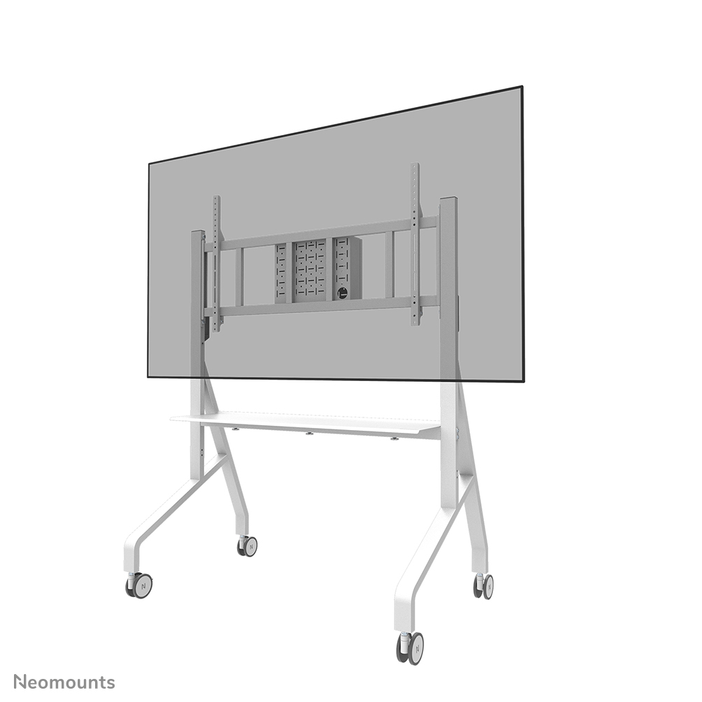 Neomounts MOVE Go XL FL50-575WH1 Carello TV - 65-110" - max 125 kg - manuale alt. 129-139 cm - VESA 100x100-1100x600 - incl. ripiano per hardware - bloccabile (escl. serratura) - certificato TÜV - modello Rapid Install incl. dima di fissaggio - Kit videobar opzionalmente disponibile - bianco