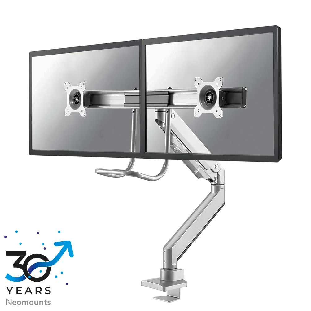 Neomounts NM-D775DXSILVER Braccio monitor traversa 2 schermi - 10-32" - 1-8 kg/schermo - molla a gas - 180°-stop -Topfix - argento