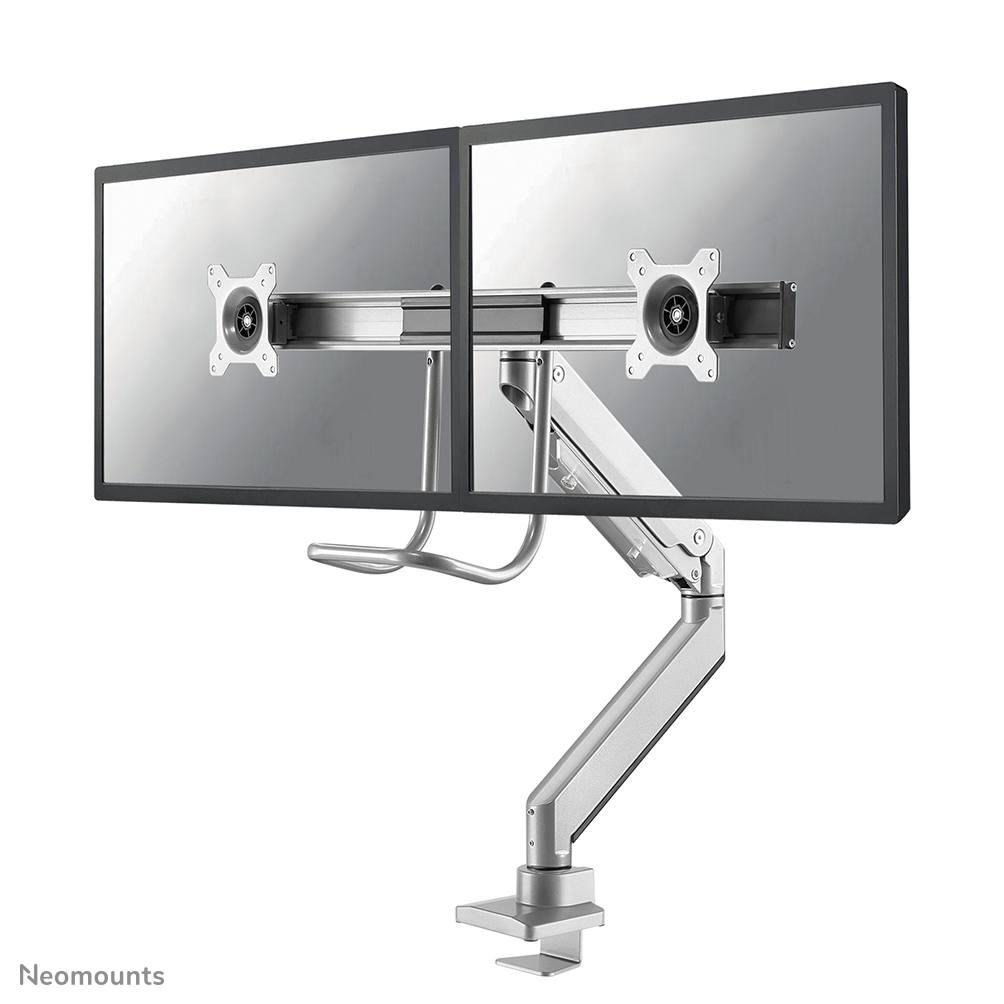 Neomounts NM-D775DXSILVER Braccio monitor traversa 2 schermi - 10-32" - 1-8 kg/schermo - molla a gas - 180°-stop -Topfix - argento