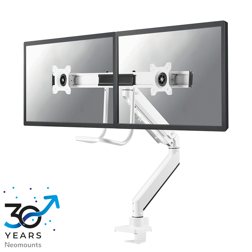 Neomounts NM-D775DXWHITE Braccio monitor traversa 2 schermi - 10-32" - 1-8 kg/schermo - molla a gas - 180°-stop -Topfix - bianco