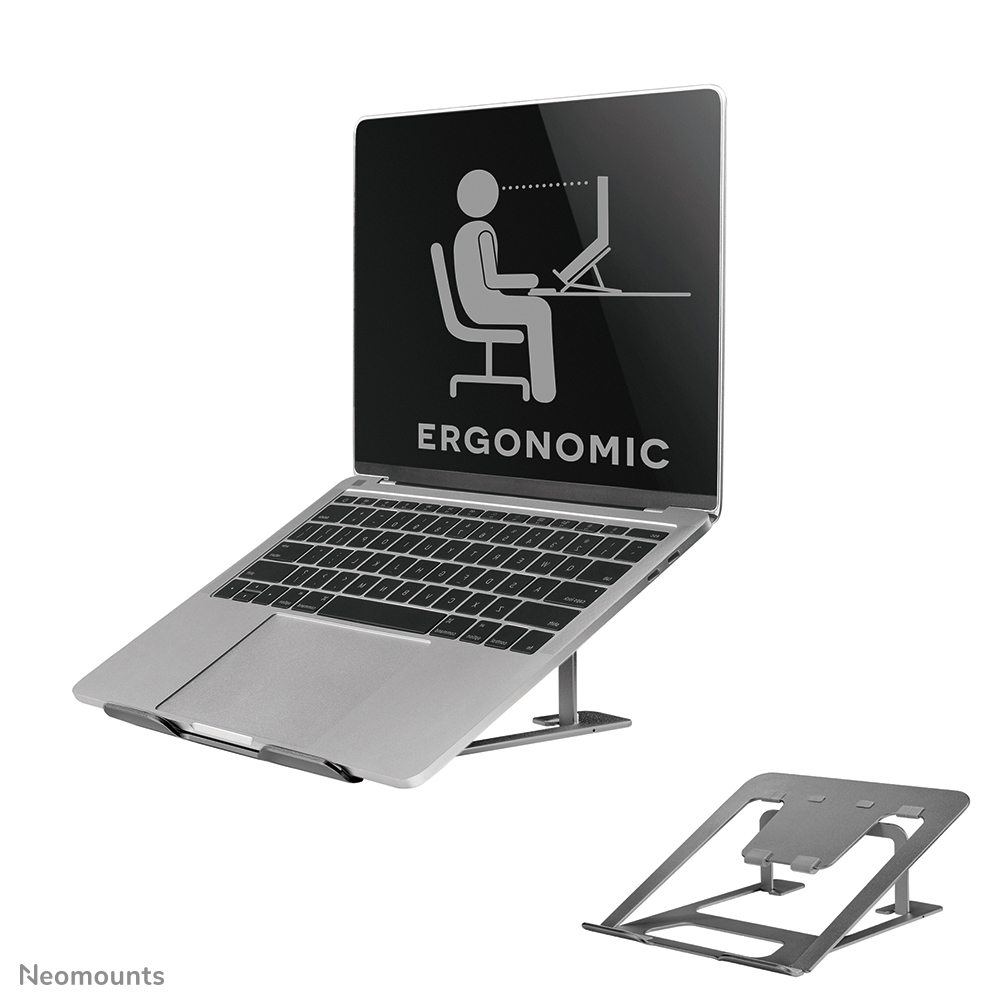 Neomounts NSLS085GREY Supporto per laptop - 10-17" - max 5 kg - 6 posizioni di altezza - pieghevole - compatto - ultrasottile - universale - grigio